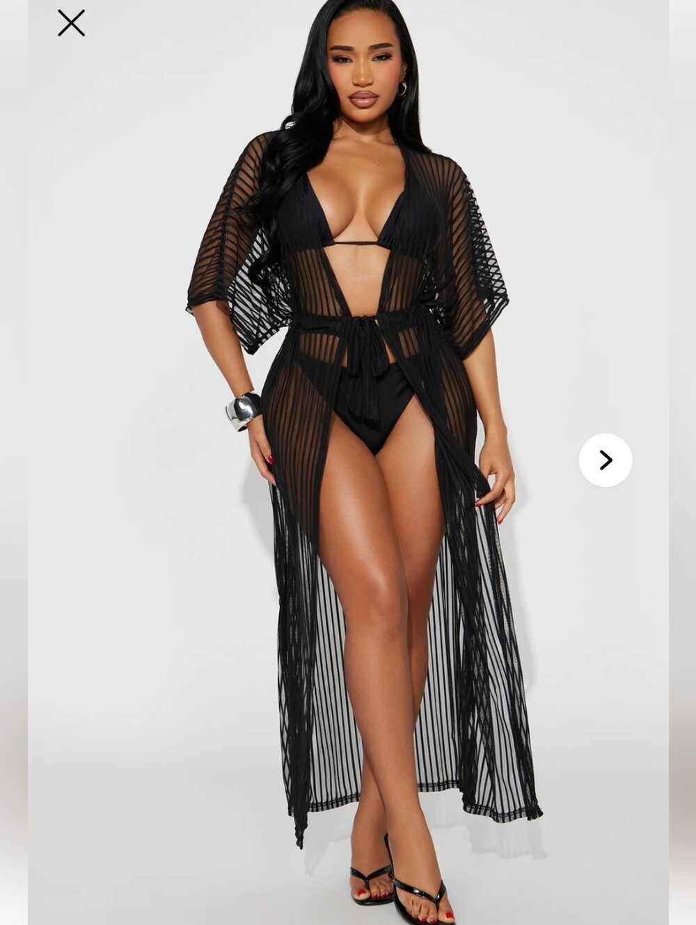 Fashion Nova Black Sheer Striped Maxi Beach Cover-Up